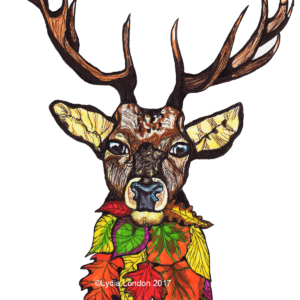 Stag With Leaves Fine Liner Artwork Print